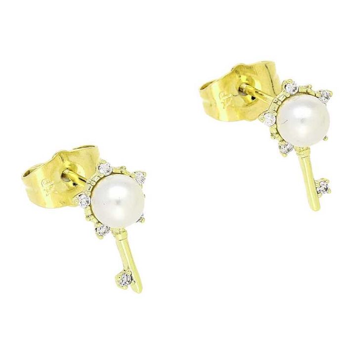 82510 H Kolczyki 14k pozłacane 14/8 MM elegancki kluczyk z perłą