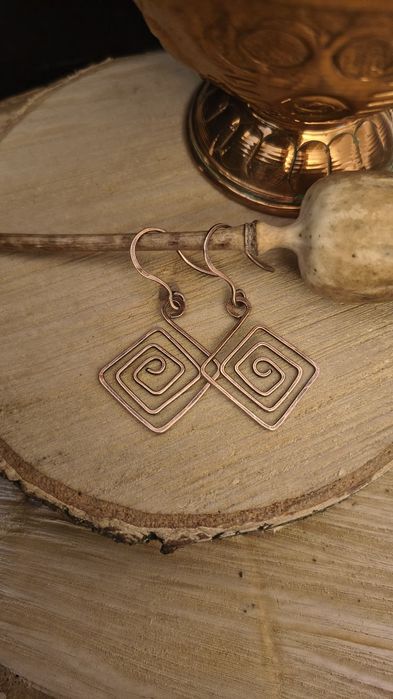 Kolczyki etno orient miedź Kwadratowe Zakrecone