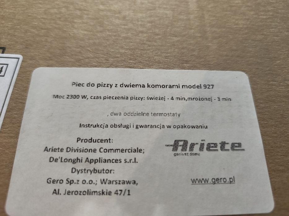 Piec do pizzy ARIETE 927 podwójny jak NOWY gwarancja 2 lata