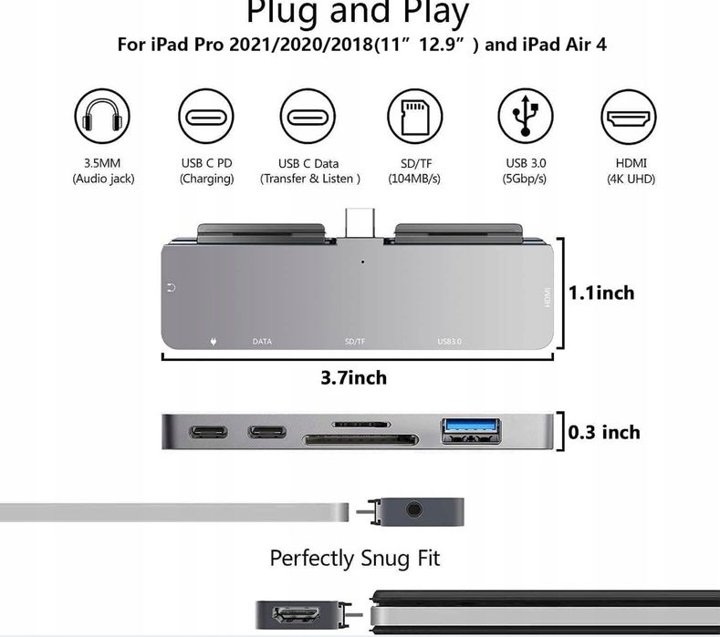 IPAD PRO HUB 7w1 USB-C USB 3.0 SD/TF PD port premium