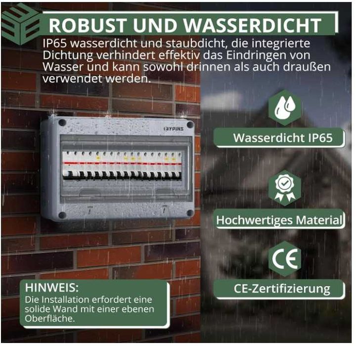 Rozdzielnica natynkowa IP65, na 15 modułów EYPINS + akcesoria
