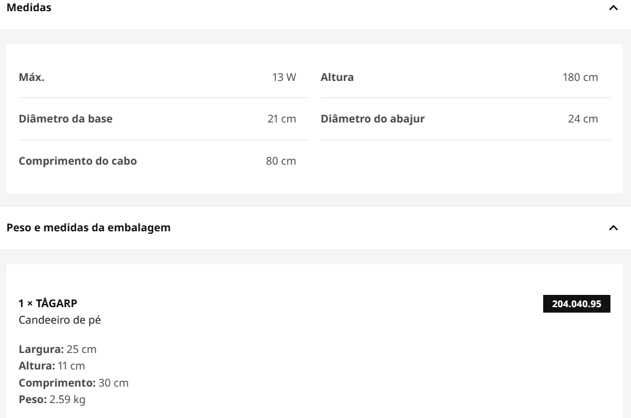 Candeeiro de pé, preto