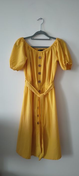 Żółta sukienka z lnem Top Secret