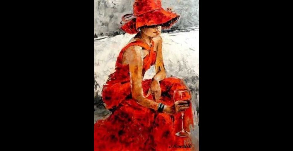 Kowalik - Czerwone wino - 50x70cm Kobieta Dziewczyna Obraz Olejny