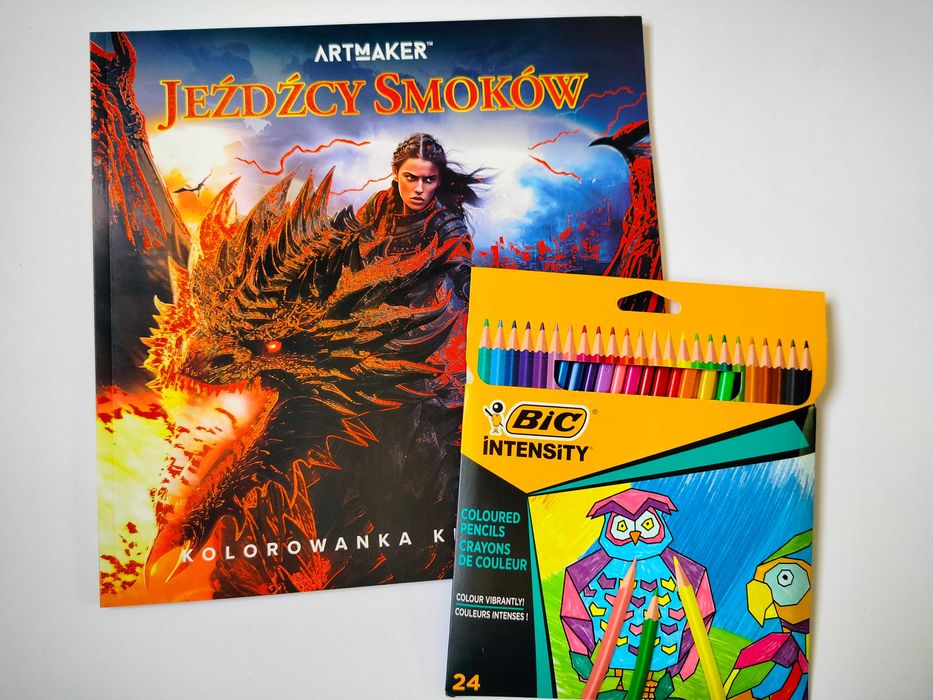 kolorowanka dla dorosłych Dzień Babci Dziadka Smoki Elfy + kredki BIC