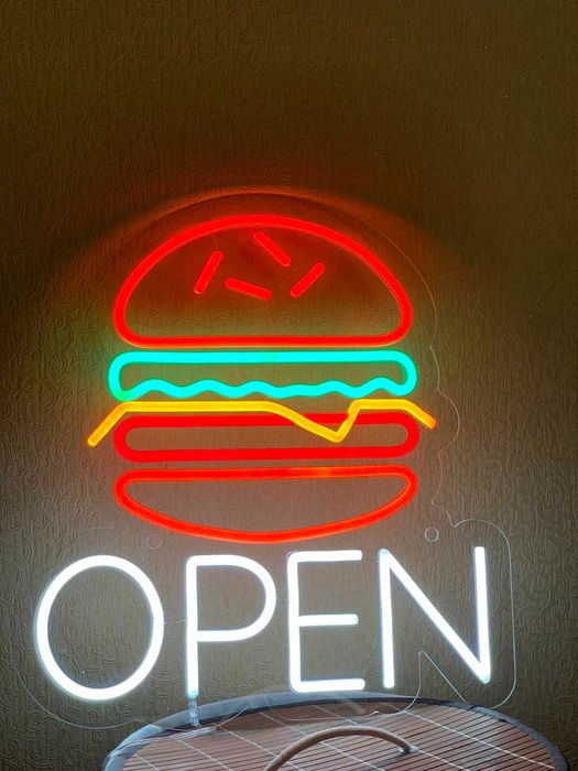 Неонова вивіска бургер, вывеска бургер ,неонові вивіски на замовлення