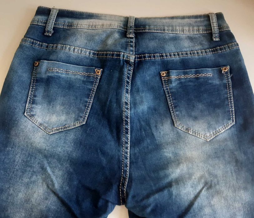 Calças Ganga Skinny Jeggings Senhora 38 Azuis Brancas Estimadas