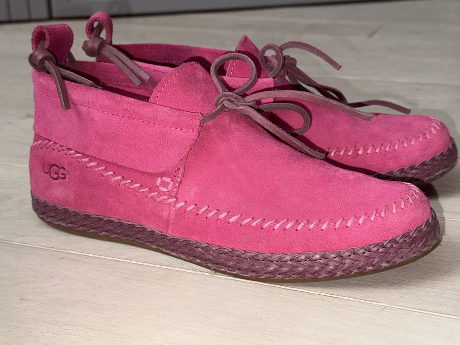Ugg Leather Flats Shoes. Угі шкіряні рожеві, взуття жіноче