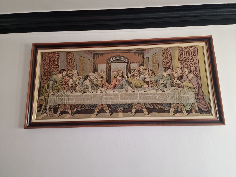 Quadro Grande em Tapeçaria da Última Ceia de Jesus Cristo 177cm x 84cm