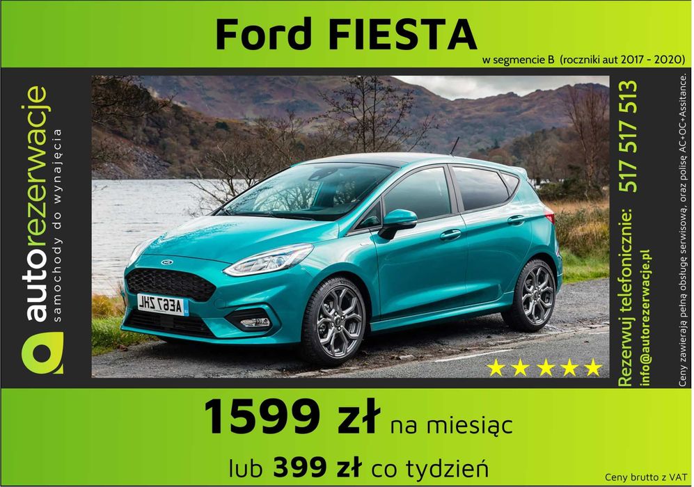 Wynajem wypożyczenie samochodów/aut za 1299 za 30 dni lub 335 co 7 dni