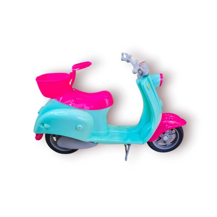 Miniatura Scooter Vintage Plástico – 26×17 cm (Verde e Rosa)