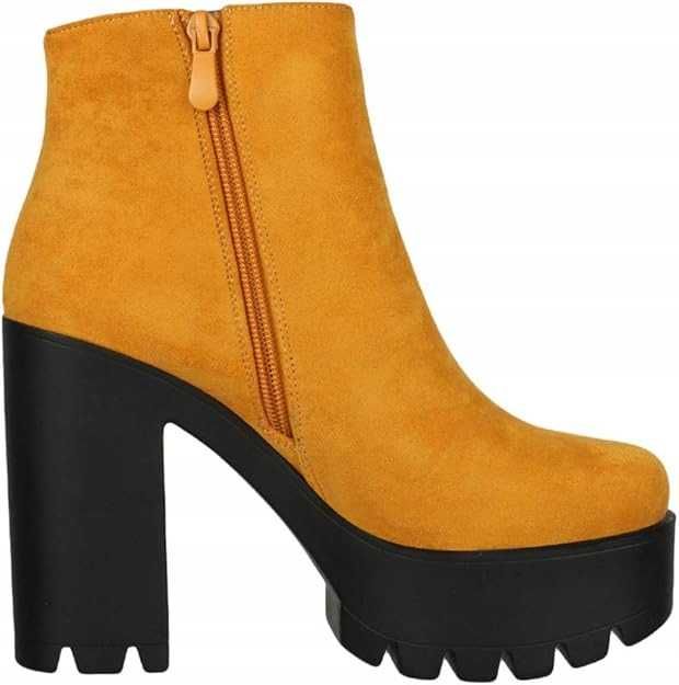 Damskie Botki w Stylu Chunkyrayan Zamszowe Bardzo Gruba Podeszwa R40