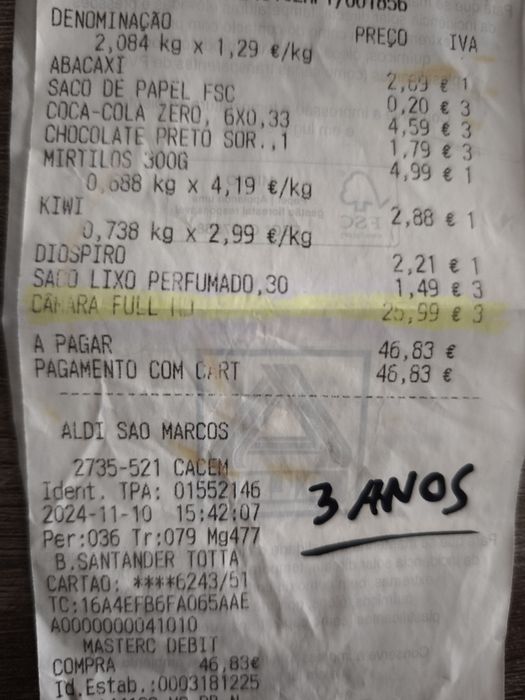 Câmera digital FHD 1080P nunca usada