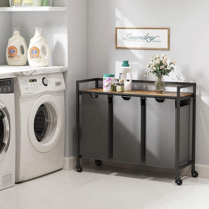 Kosz na pranie 120l 3 komory szare na kółkach wada