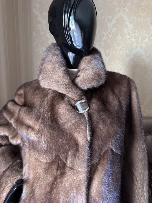 Норкова шуба 48-50, колір соболь 135 см, норка довга