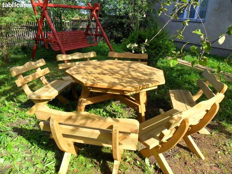 Komplet meble ogrodowe zestaw ogrodowy stół SZEŚCIOKĄT 6 ławek 90 cm