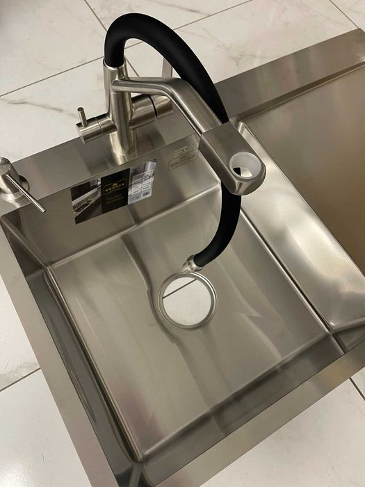 Мойка Kroner 7849LHM левая и кран с подключением к фильтру, Kroner