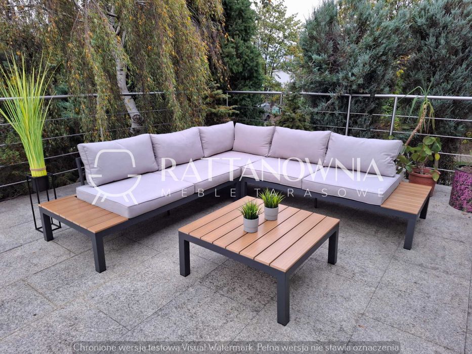 Zestaw Mebli Ogrodowych Narożnik Tarasowy Aluminium Szary Duży Zestaw