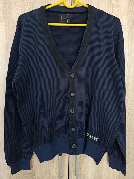 Męski granatowy sweter w paski, L, Splitstar