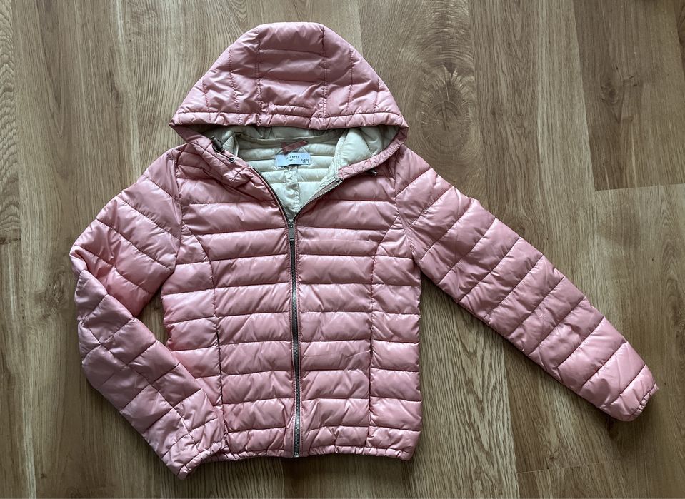 Różowa, przejściowa, pikowana kurtka z kapturem, reserved, S