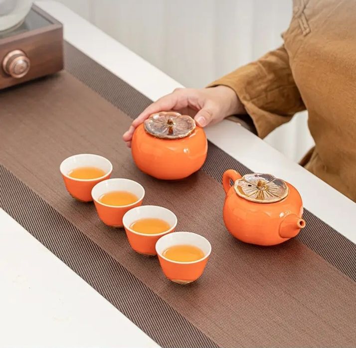 Чайний набір Хурма: чайник 200 мл, 4 піали (по 50мл), чайниця.