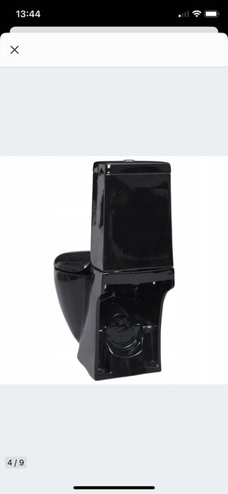 Ceramiczna toaleta ze spłuczką, okrągła, odpływ pionowy, czarna