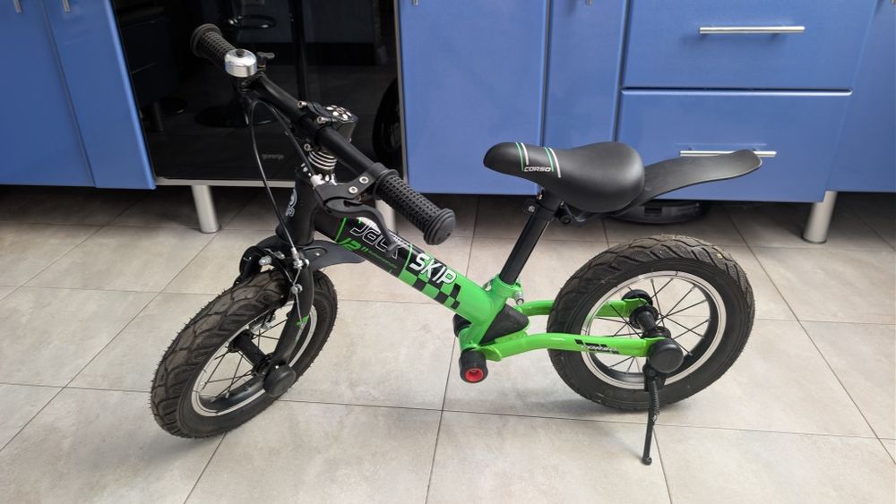 Беговел детский Corso Skip Jack 12" ручной тормоз амортизатор Green/Black
