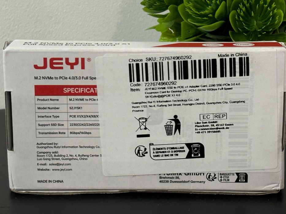 Przejściówka Adapter dysku M2 NVMe do PCIe 4.0 x1 Jeyi