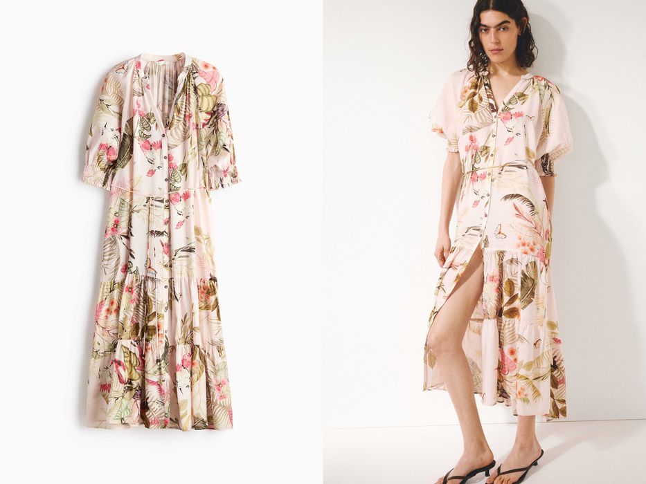 Sukienka M nowa kolekcja midi z paskiem kwiaty wiskoza PROMOCJA