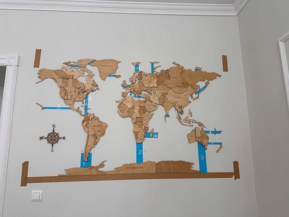 Mapa Świata 3D 150x90cm czarny, niebieski, prezent