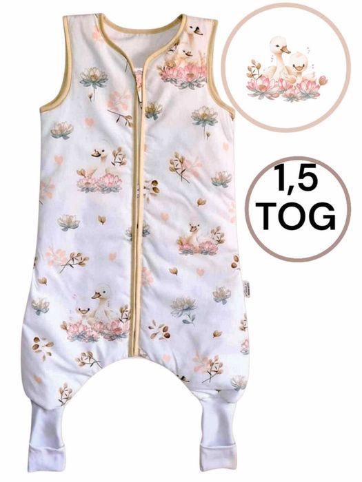 Śpiworek z nogawkami -SKARPETA 1,5 tog rozmiar 86-92 wzór- Łabądki