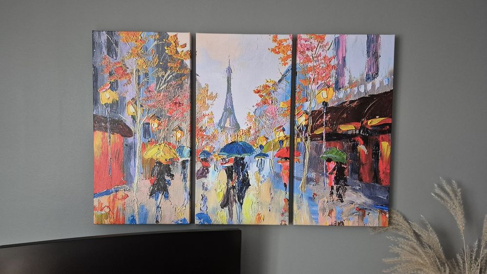 Obraz 90x60 (3x 30x60) Deszczowy Paryż