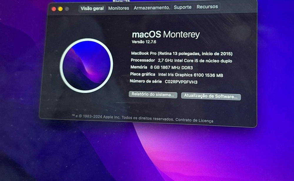 Portátil - Apple MAC - macOS Monterey - versão 12.7.6