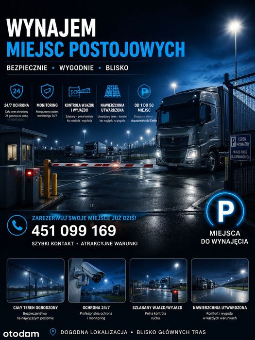Wynajem miejsc postojowych TIR |Blisko S7|Nowy dwór Mazowiecki