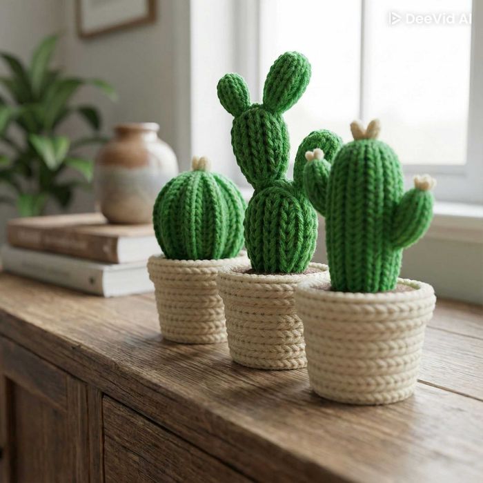 Cactos Decorativo em Crochê – Artesanal - 3d