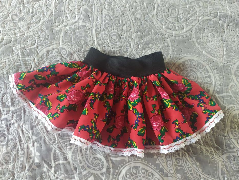 Spódniczka góralska 62 czerwona kwiaty koronka folk krakowska Zakopane