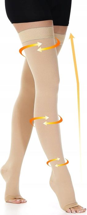 Pończochy uciskowe kompresyjne beżowe 20-30 mmHg żylaki obrzęki L