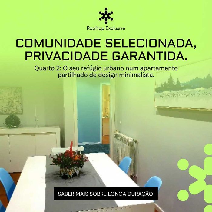 Aluguer por Quarto em Apartamento Exclusivo. Rooftop Exclusive