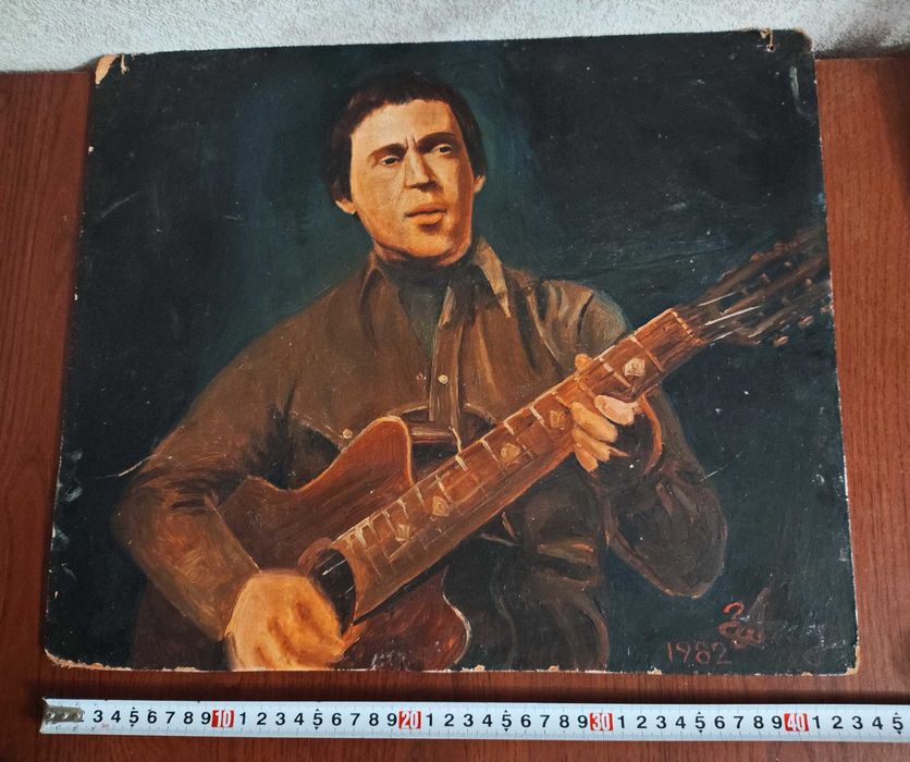 Картина Владимир Высоцкий 1982 г. масло СССР винтаж