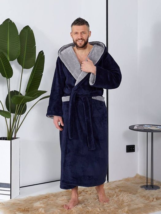 Халат чоловічий теплий довгий з капюшоном.Махровий халат.Хл.2хл,3,4хл