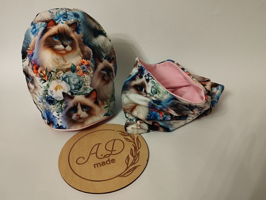 Czapka komin bawełniany zestaw Kot koty Maine coon