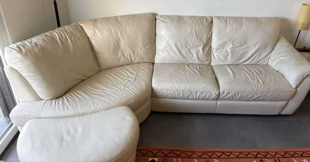 Sofá pele genuína com chaise longue