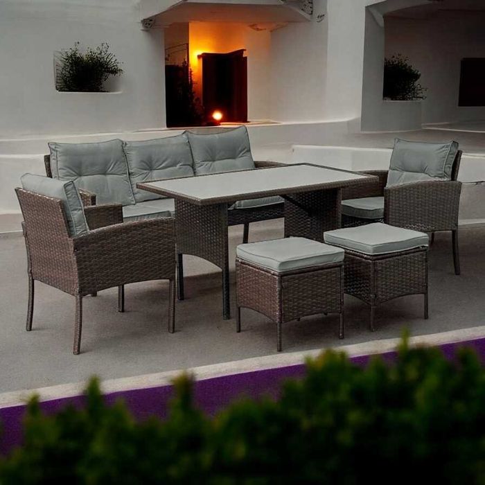 Meble Technorattanowe Ogrodowe 7-osobowy Zestaw Tarasowy Ogrodowy