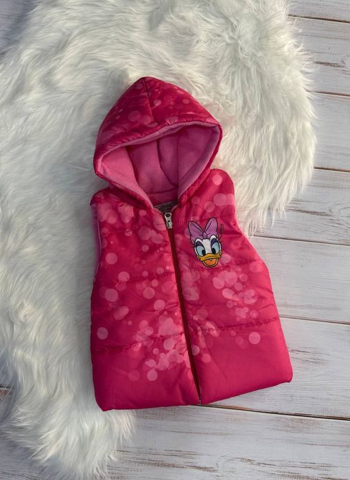 Жилетка рожева з принтом Дейзі на змійці з капюшоном утеплення фліс