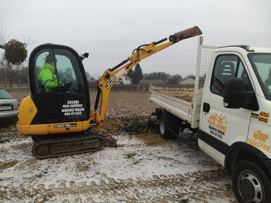 Usługi Koparkoładowarką, Minikoparką, Prace ziemne, Transport wywrotką