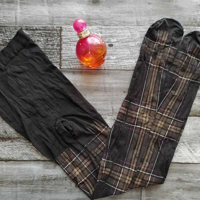 Колготки сетка черные, в клетку, пояс для чулок