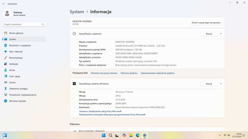 Laptop Gateway NV76R 8GB RAM SSD ekran 17.3"
