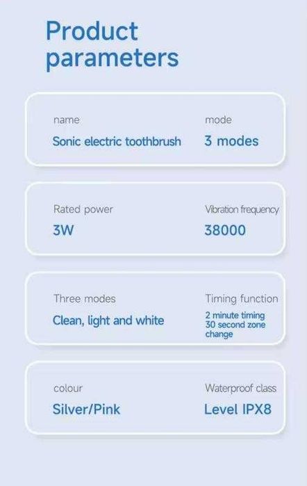 Електрична зубна щітка з USB зарядкою та 4 додатковими насадками .