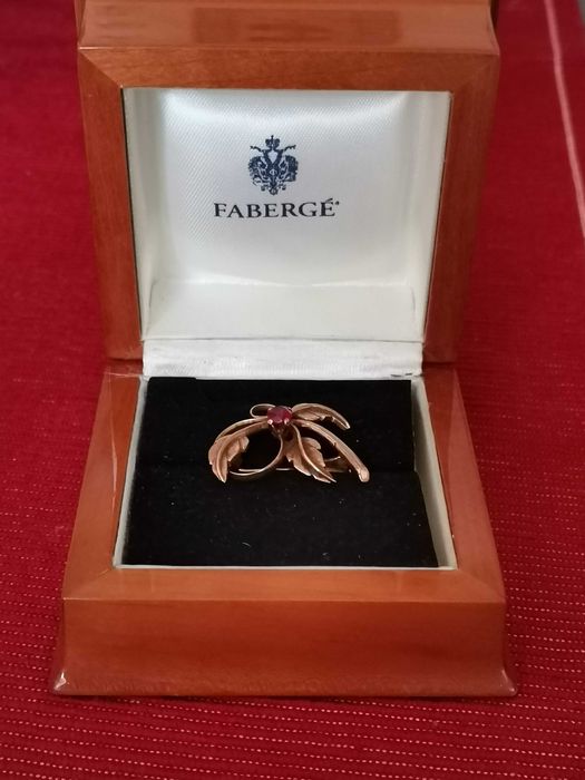 Złota 14 karat Broszka z Rubinem