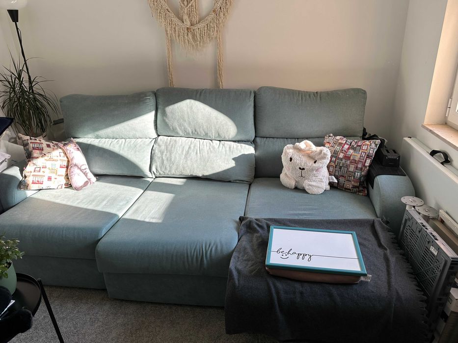 Sofá chaise longue com 3 lugares & cama & com arrumação